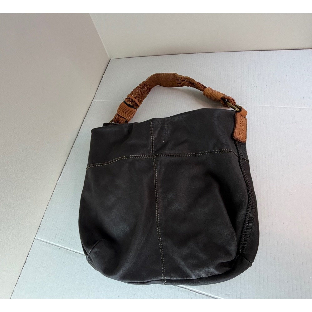 Lucky Brand HOBO Goth Black Soft Leather Bag Magnetic Snap Minimalist Travel